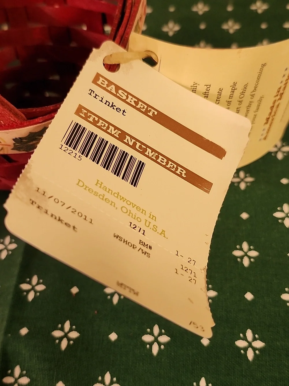 Longaberger Red Trinket Basket with Holiday Trim